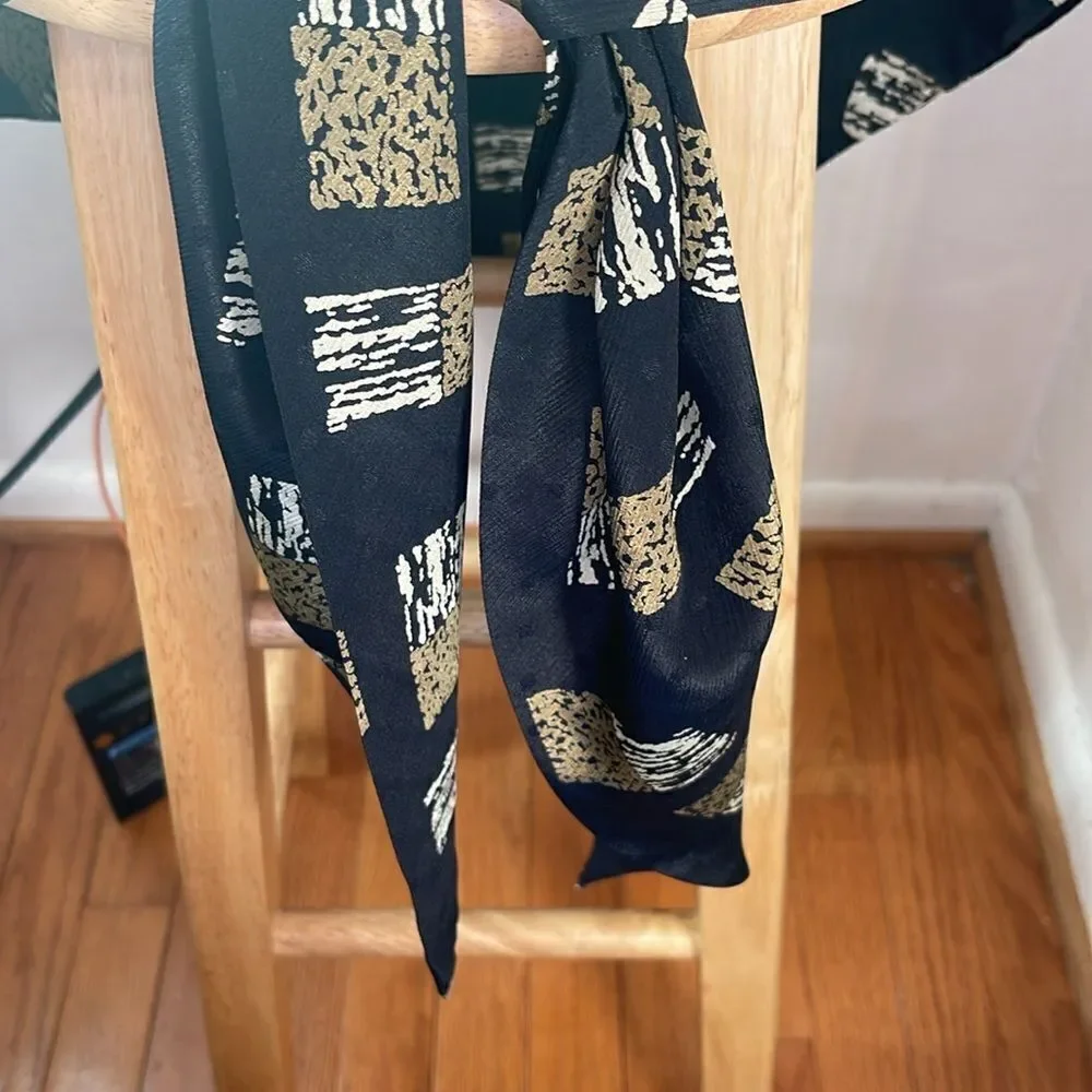 Black and Gold Patterned Triangle Scarf Unbranded